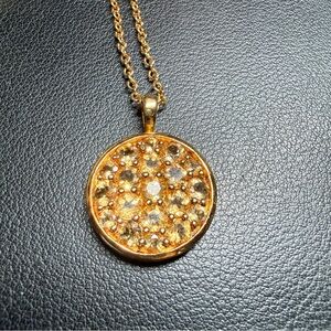 Gold Over Sterling Silver Designer HN Citrine Circle Pendant Necklace